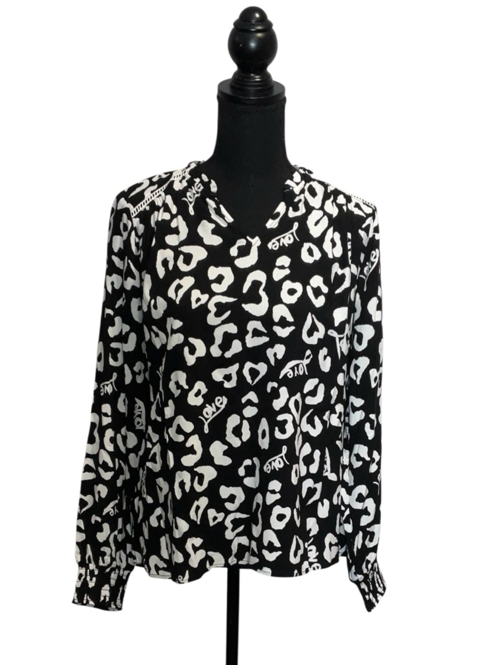 Denim & Co. Printed Blouse w/ Smocked Cuff, NWOT